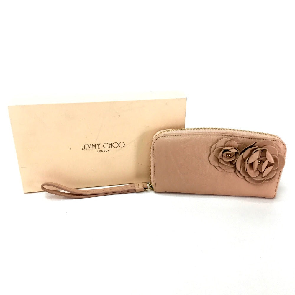 JIMMY CHOO ストラップ付き 財布/ロングウォレット ラウンドファスナー長財布 長財布 ラムスキン レディース ピンクベージュ ピンクベージュ