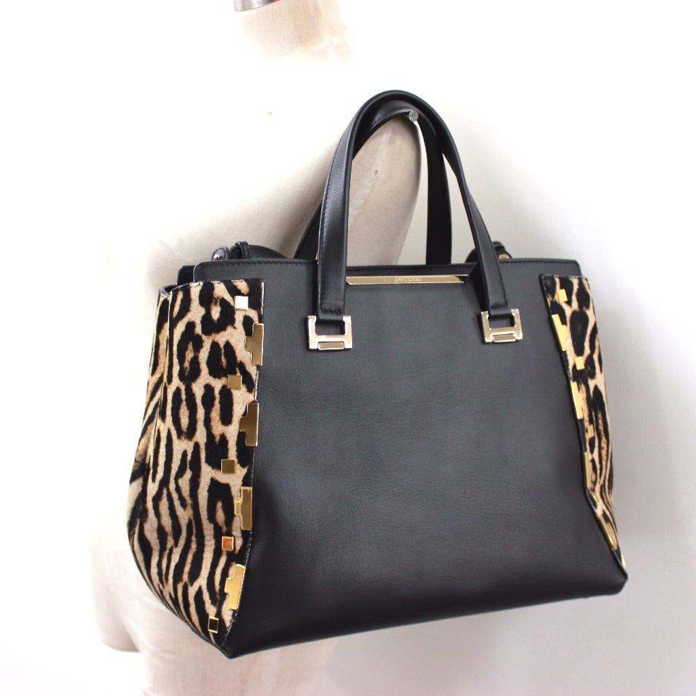 JIMMY CHOO Leopard Print Handbag/Shoulder Bag, Women's, Black