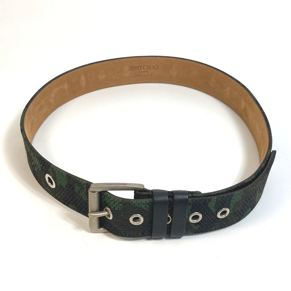 JIMMY CHOO Men's Camouflage Green Canvas Buckle Pants Belt, All-Over Print Fashion Accessory