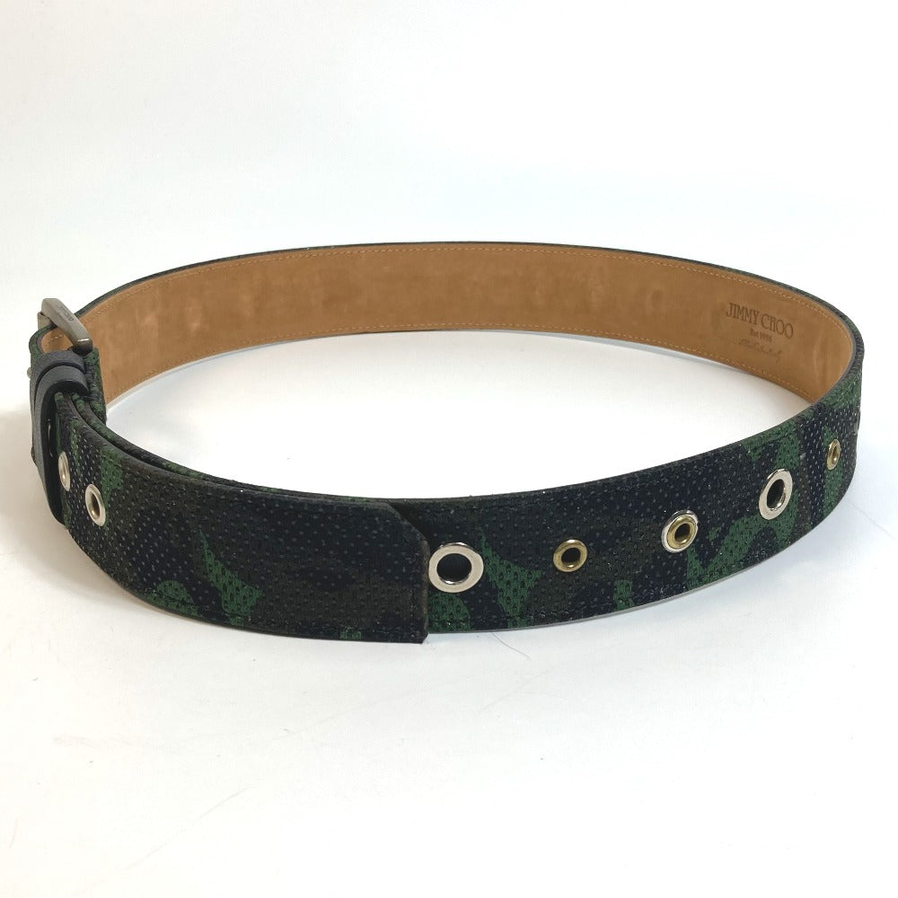 JIMMY CHOO Men's Camouflage Green Canvas Buckle Pants Belt, All-Over Print Fashion Accessory