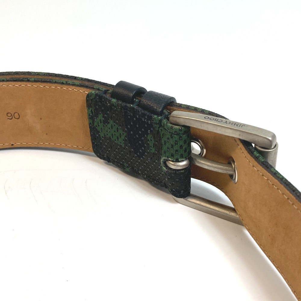 JIMMY CHOO Men's Camouflage Green Canvas Buckle Pants Belt, All-Over Print Fashion Accessory