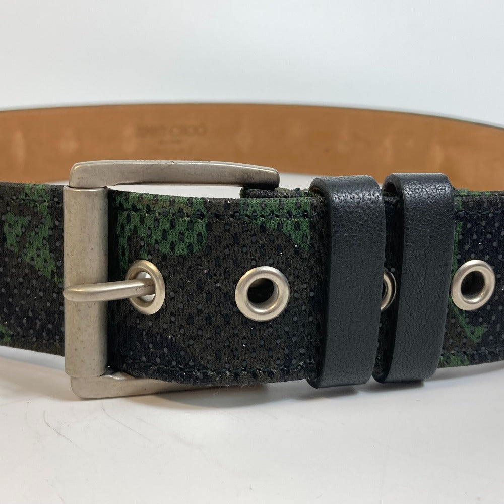 JIMMY CHOO Men's Camouflage Green Canvas Buckle Pants Belt, All-Over Print Fashion Accessory