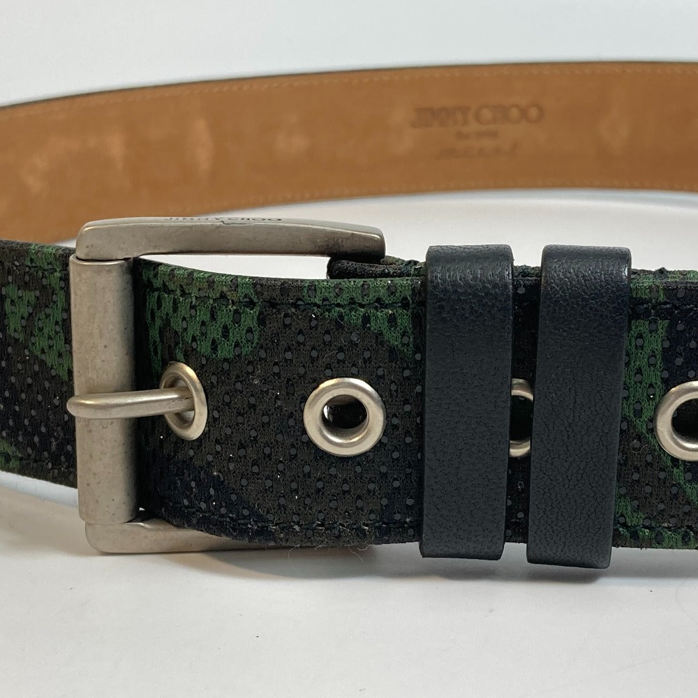 JIMMY CHOO Men's Camouflage Green Canvas Buckle Pants Belt, All-Over Print Fashion Accessory