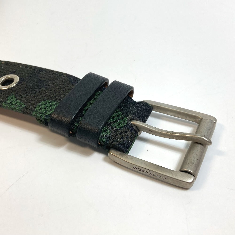 JIMMY CHOO Men's Camouflage Green Canvas Buckle Pants Belt, All-Over Print Fashion Accessory