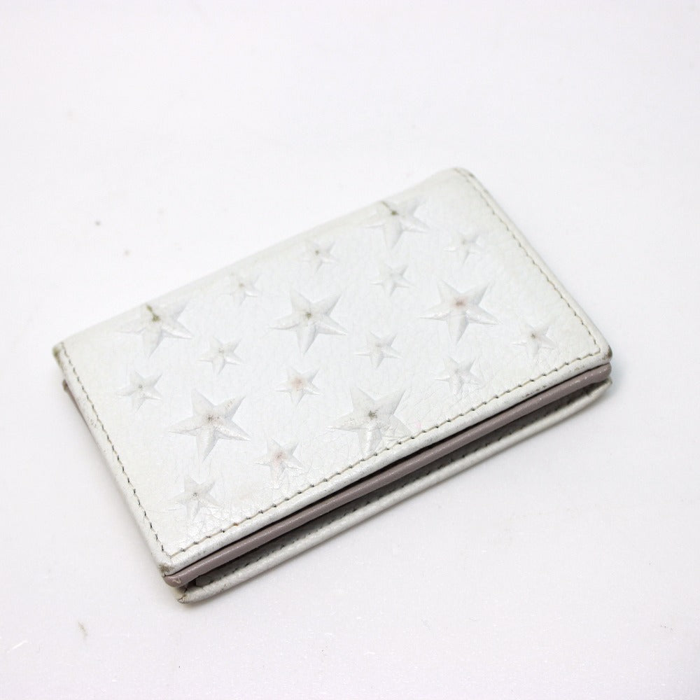 JIMMY CHOO Star Embossed Business Card Holder/Pass Case for Men and Women, Leather, White