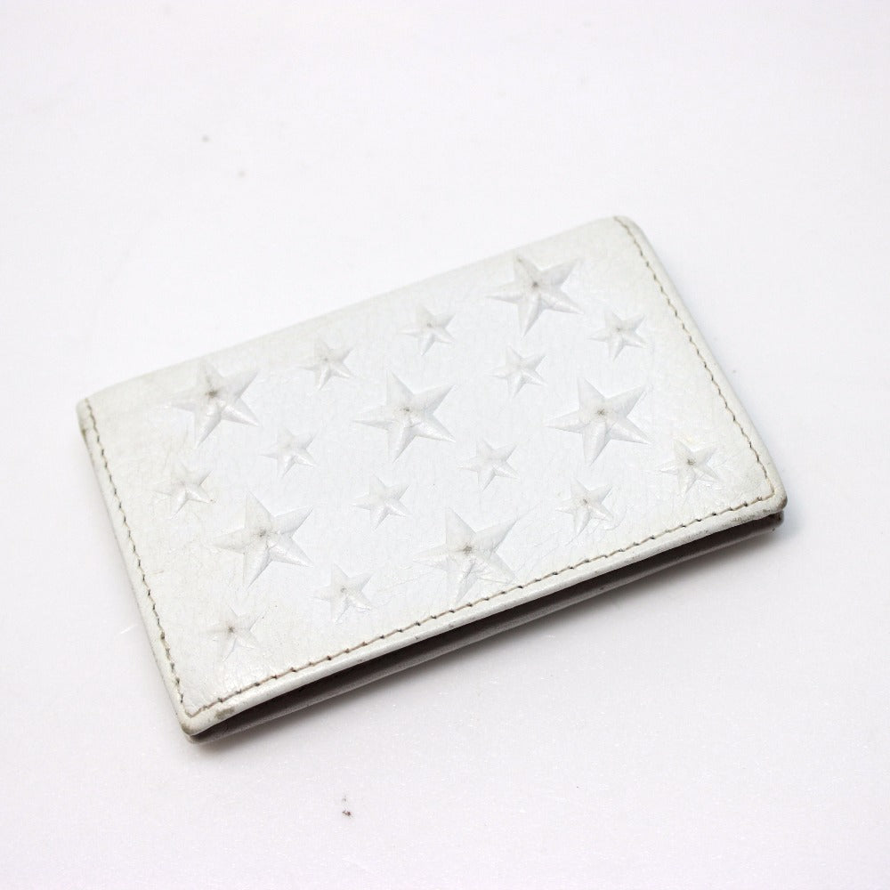 JIMMY CHOO Star Embossed Business Card Holder/Pass Case for Men and Women, Leather, White