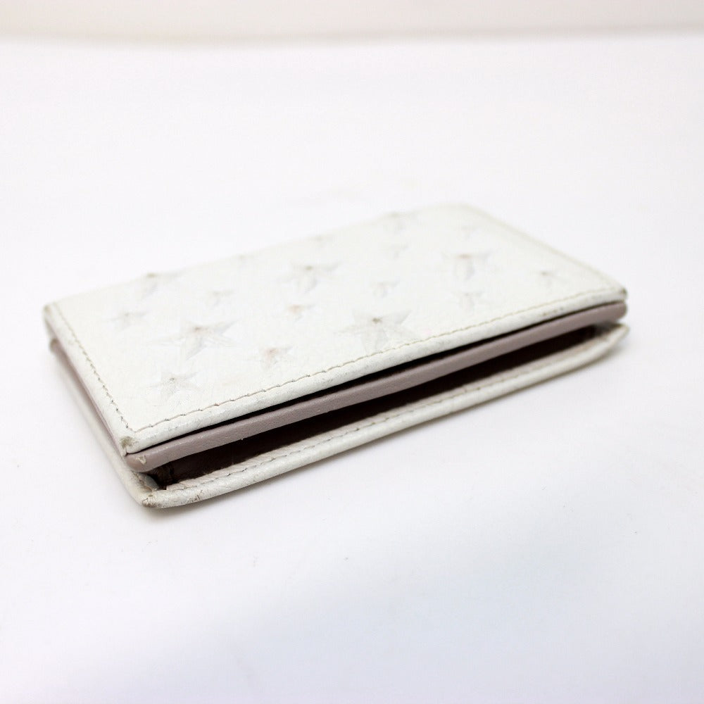 JIMMY CHOO Star Embossed Business Card Holder/Pass Case for Men and Women, Leather, White
