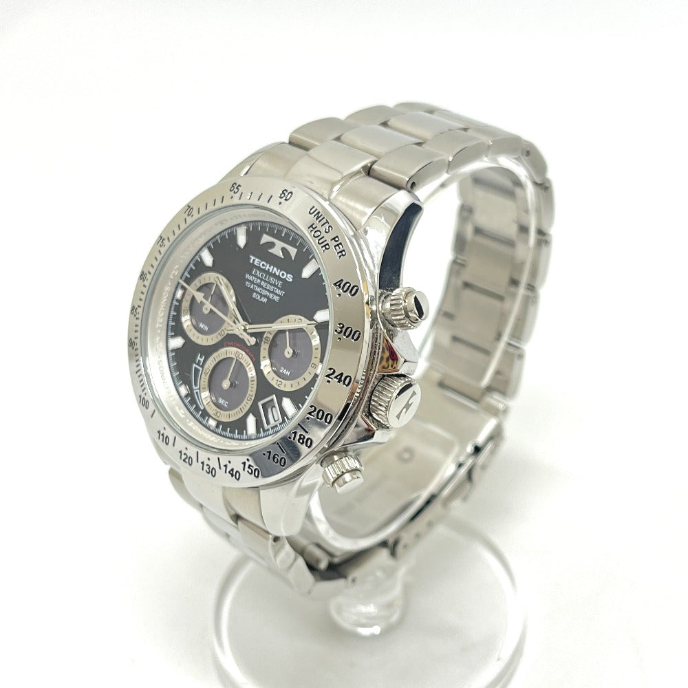 TECHNOS T9349TB Chronograph Solar-Powered Watch, Stainless Steel, Men's, Silver