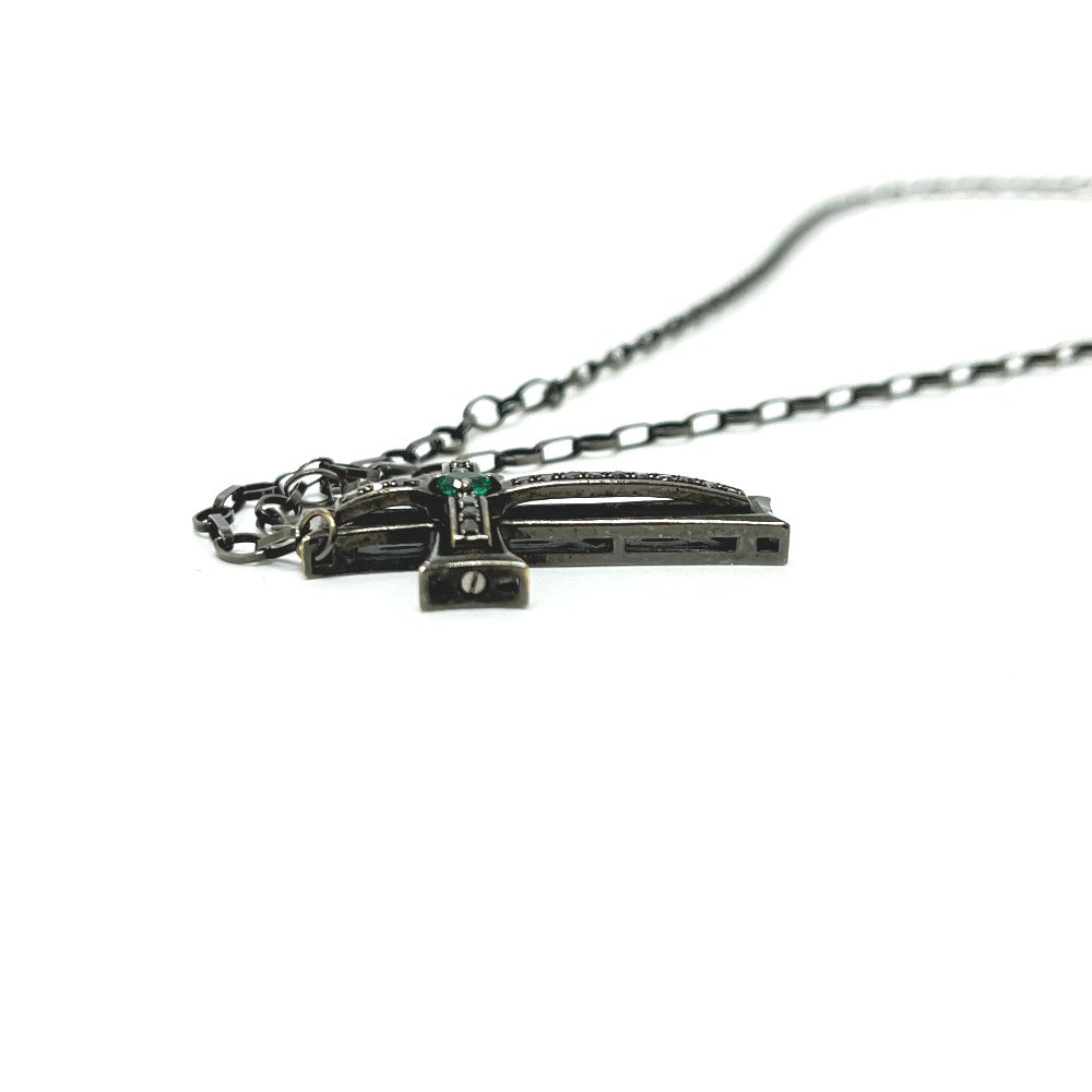 VARTIX K10 ブラック加工 クロス エメラルド ブラックダイヤ チェーン アクセサリー ネックレス K10 ユニセックス ブラック