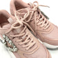 Sergio Rossi B10800-MFL270 Women's Pink Canvas Low-Top Sneakers with Beading
