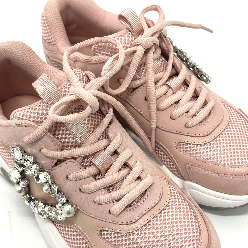 Sergio Rossi B10800-MFL270 Women's Pink Canvas Low-Top Sneakers with Beading