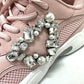 Sergio Rossi B10800-MFL270 Women's Pink Canvas Low-Top Sneakers with Beading