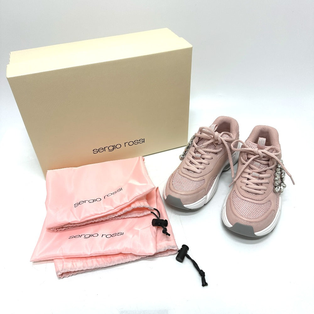 Sergio Rossi B10800-MFL270 Women's Pink Canvas Low-Top Sneakers with Beading
