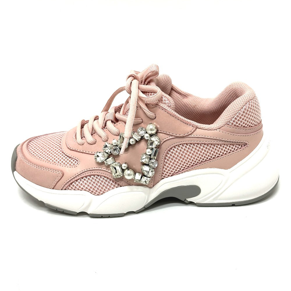Sergio Rossi B10800-MFL270 Women's Pink Canvas Low-Top Sneakers with Beading