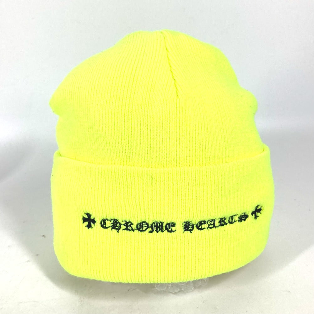 CHROME HEARTS Logo 3-Cross Beanie Hat, Knit Cap, Acrylic, Unisex, Yellow