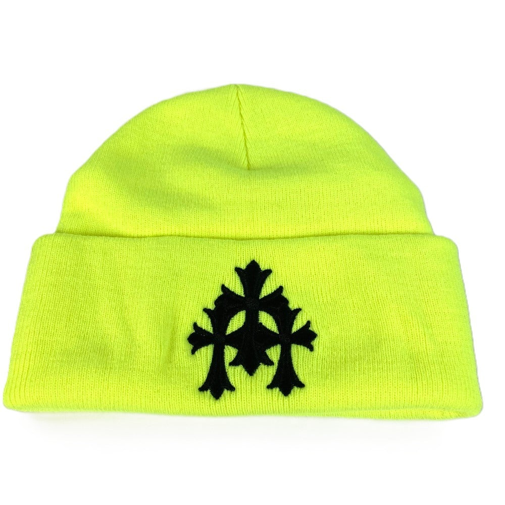 CHROME HEARTS Three-Cross Beanie Hat, Knit Cap, Acrylic, Unisex, Yellow