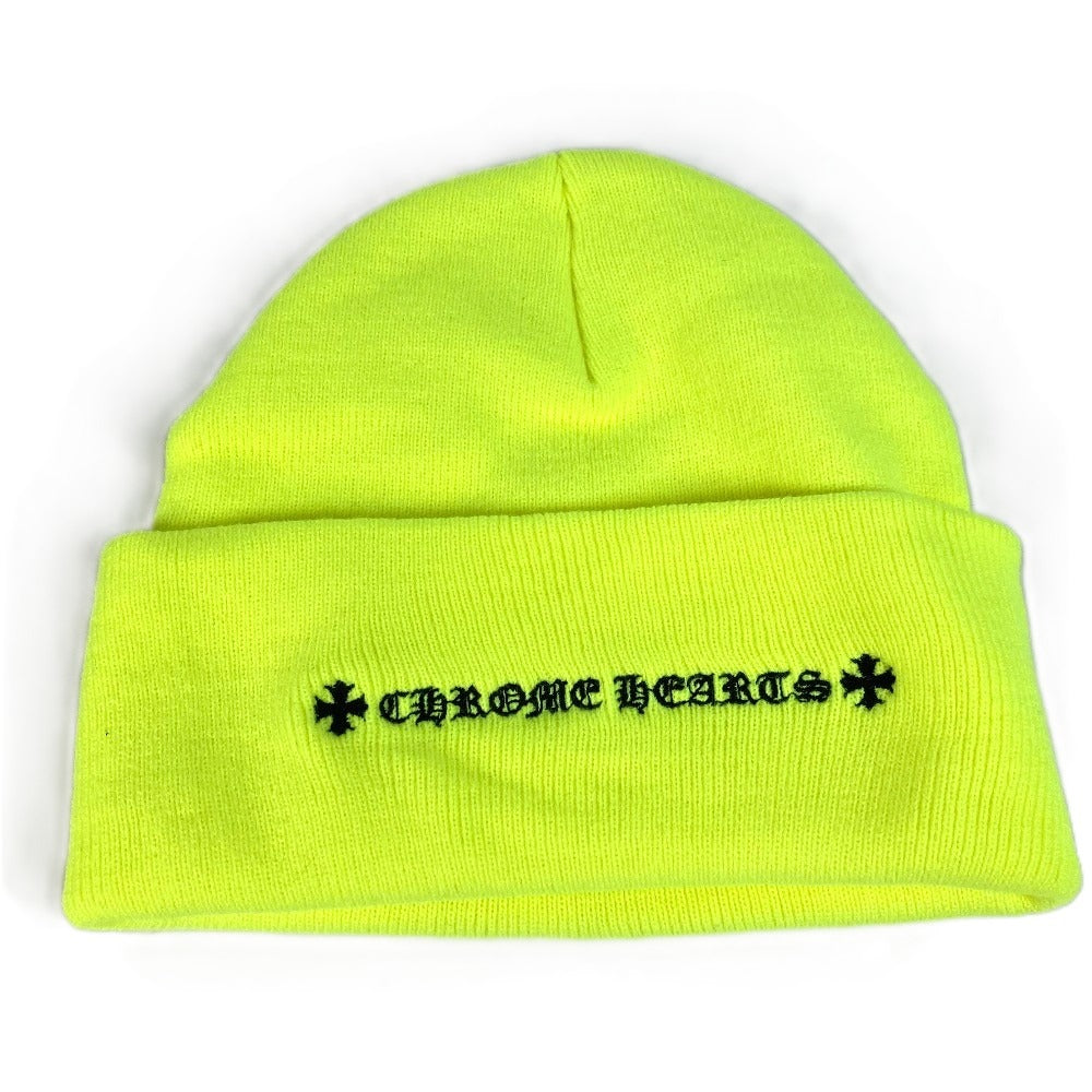 CHROME HEARTS Three-Cross Beanie Hat, Knit Cap, Acrylic, Unisex, Yellow
