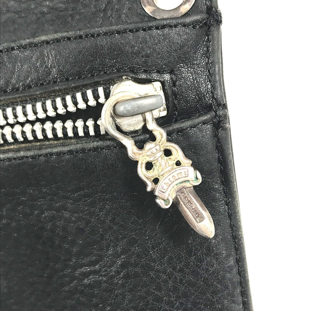 CHROME HEARTS cross ball button Wave wallet 2-fold long wallet Long Wallet Leather Black Used