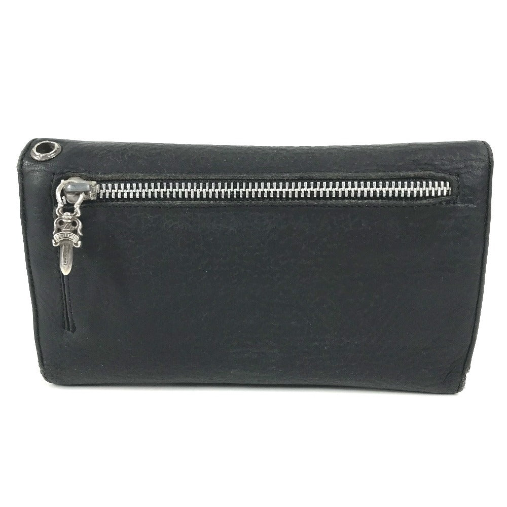 CHROME HEARTS cross ball button Wave wallet 2-fold long wallet Long Wallet Leather Black Used