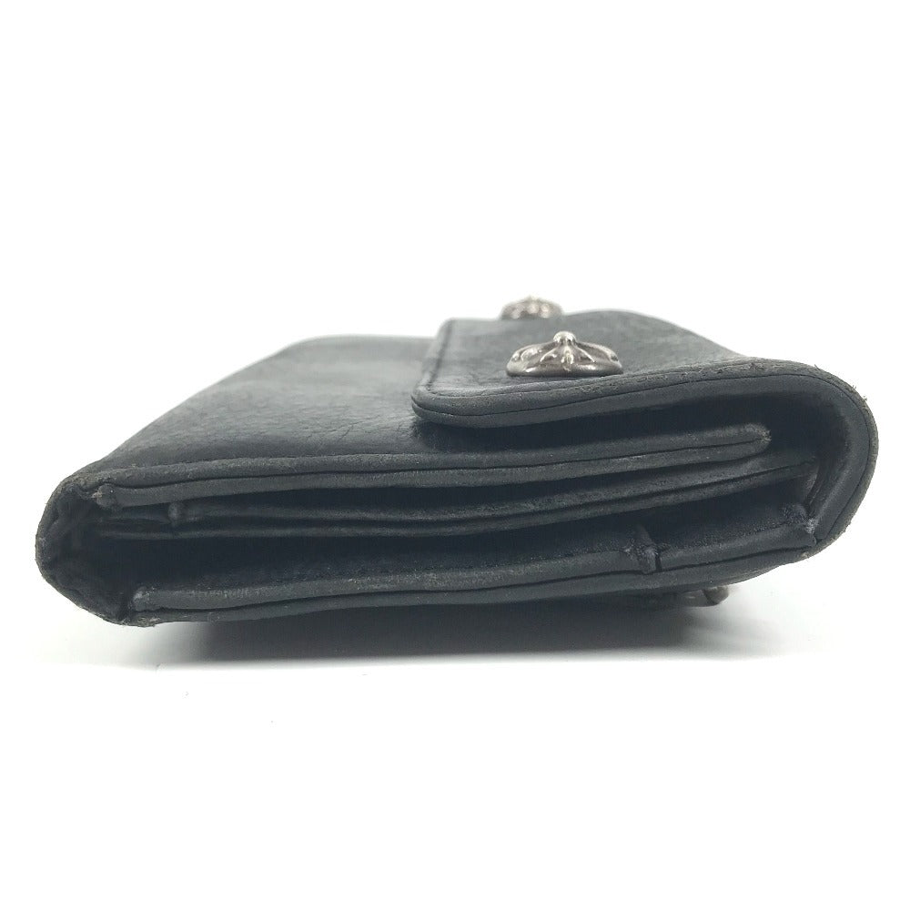 CHROME HEARTS cross ball button Wave wallet 2-fold long wallet Long Wallet Leather Black Used