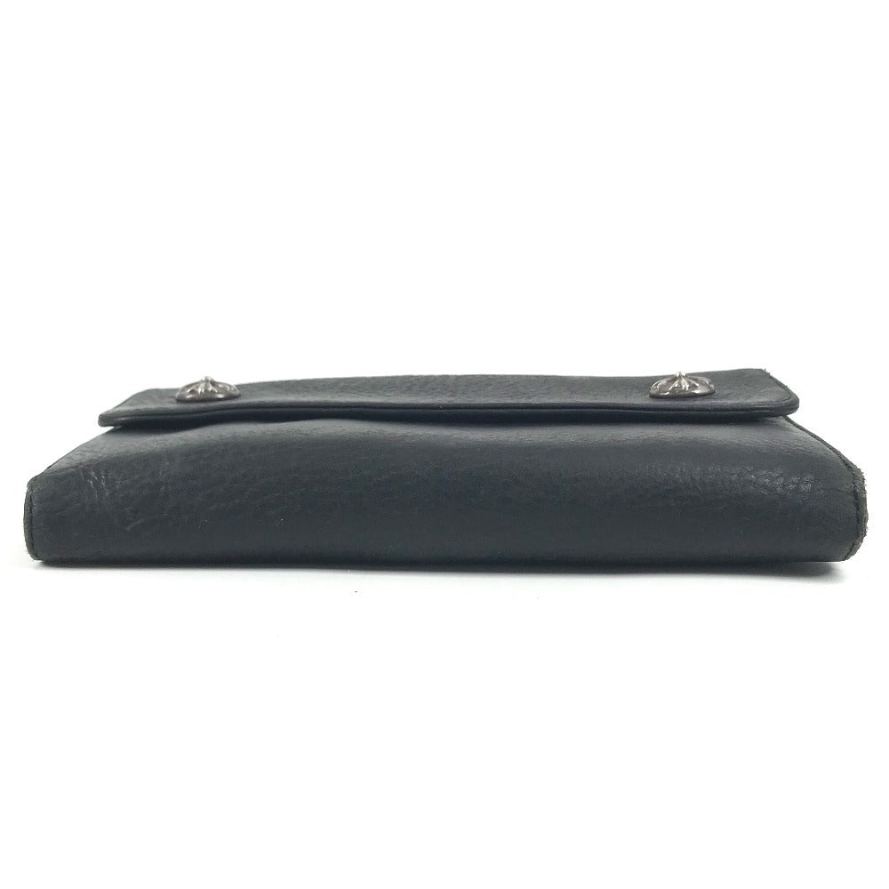 CHROME HEARTS cross ball button Wave wallet 2-fold long wallet Long Wallet Leather Black Used