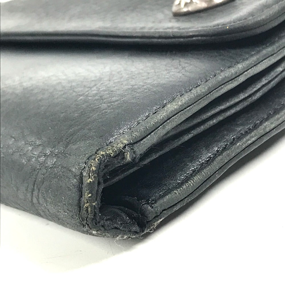 CHROME HEARTS cross ball button Wave wallet 2-fold long wallet Long Wallet Leather Black Used