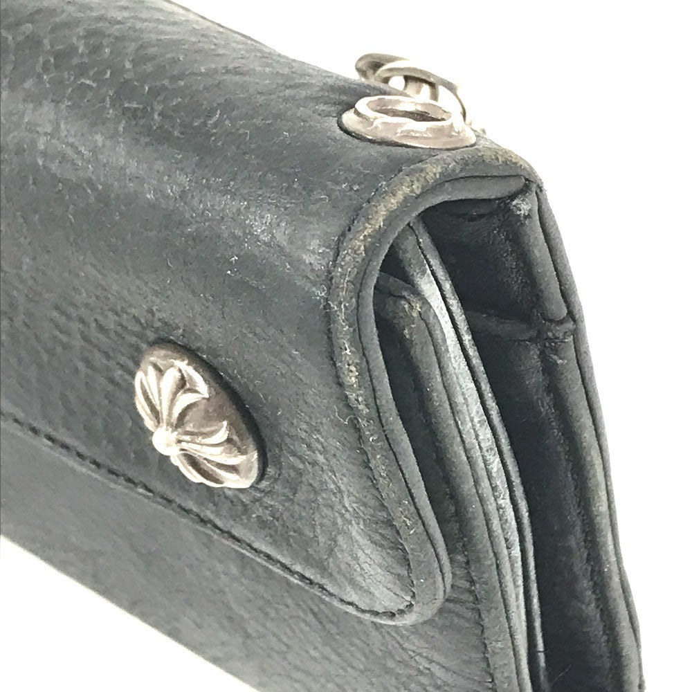 CHROME HEARTS cross ball button Wave wallet 2-fold long wallet Long Wallet Leather Black Used