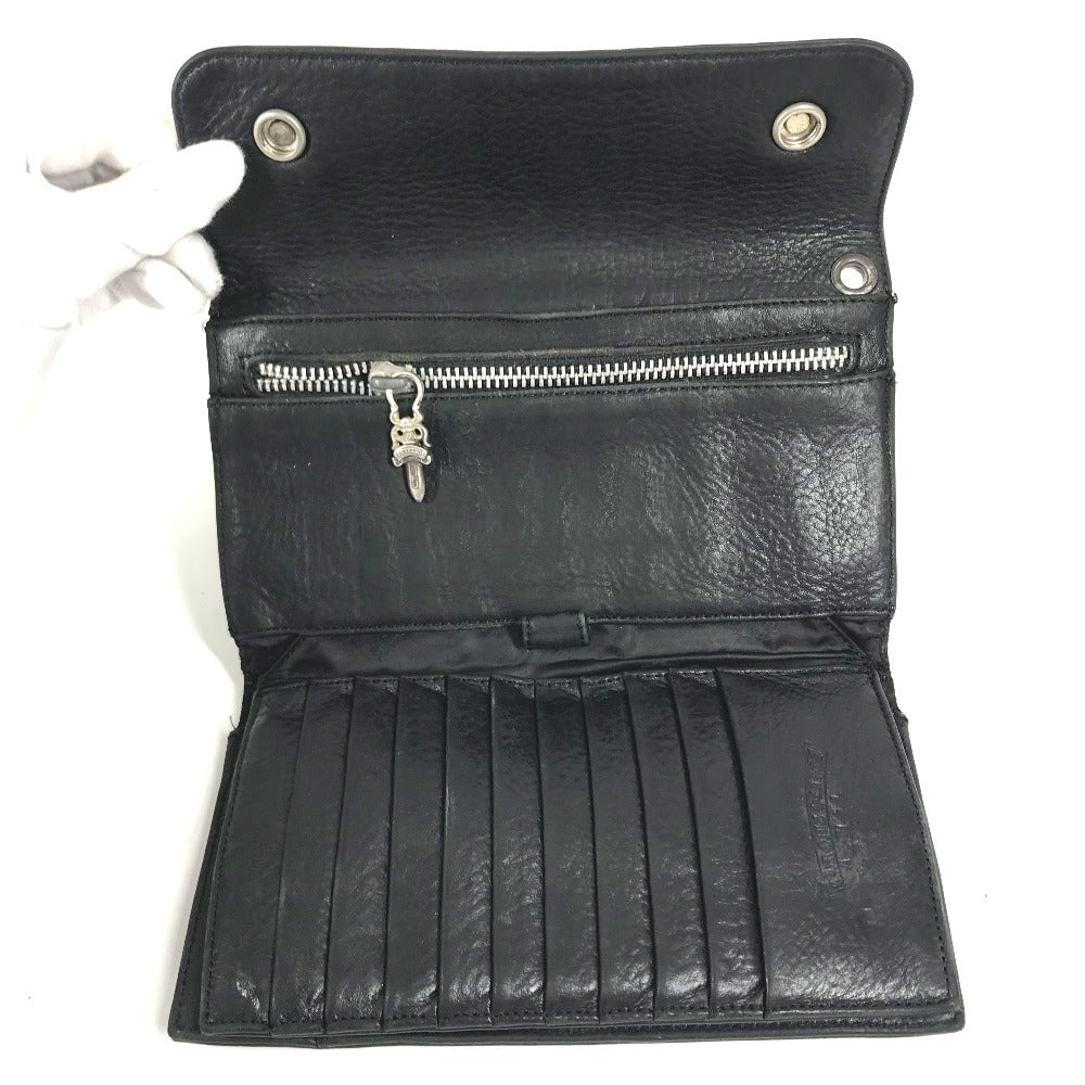 CHROME HEARTS cross ball button Wave wallet 2-fold long wallet Long Wallet Leather Black Used