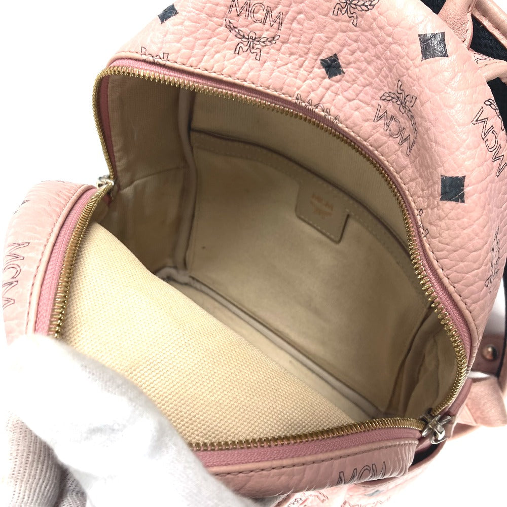 MCM ヴィセトス ロゴ バックパック カバン リュックサック レザー レディース ピンク