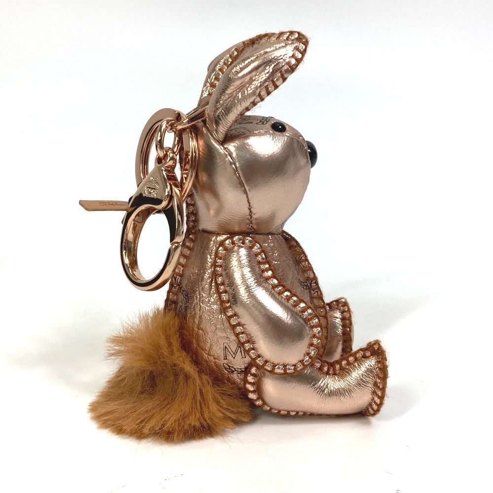 MCM Vesetos Rabbit Metallic Leather and Fur Bag Charm Keychain for Women in Metallic Pink
