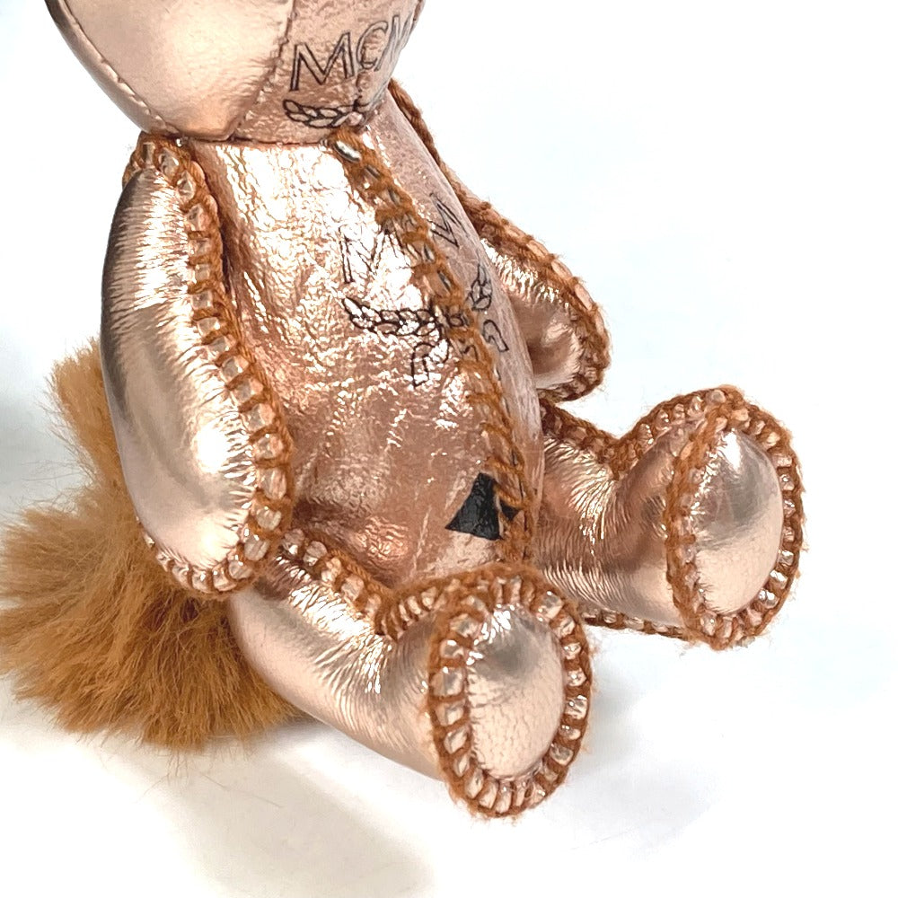MCM Vesetos Rabbit Metallic Leather and Fur Bag Charm Keychain for Women in Metallic Pink