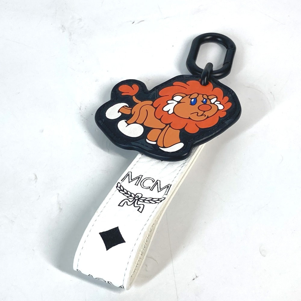 MCM ライオン ロゴ ヴィセトス バッグチャーム ストラップ キーホルダー レザー ユニセックス ホワイト - brandshop-reference