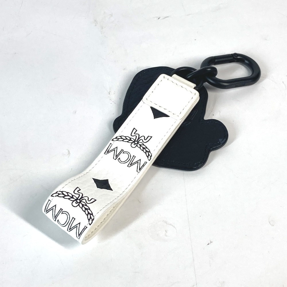 MCM ライオン ロゴ ヴィセトス バッグチャーム ストラップ キーホルダー レザー ユニセックス ホワイト - brandshop-reference