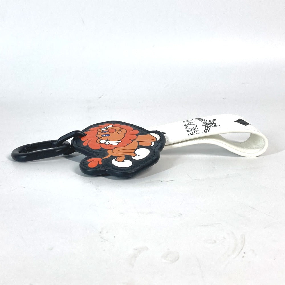 MCM ライオン ロゴ ヴィセトス バッグチャーム ストラップ キーホルダー レザー ユニセックス ホワイト - brandshop-reference