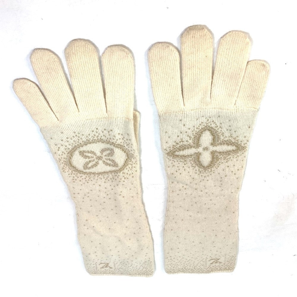 LOUIS VUITTON Logo Gonpoliana Lamé LV Long Cashmere Gloves for Women, Ivory