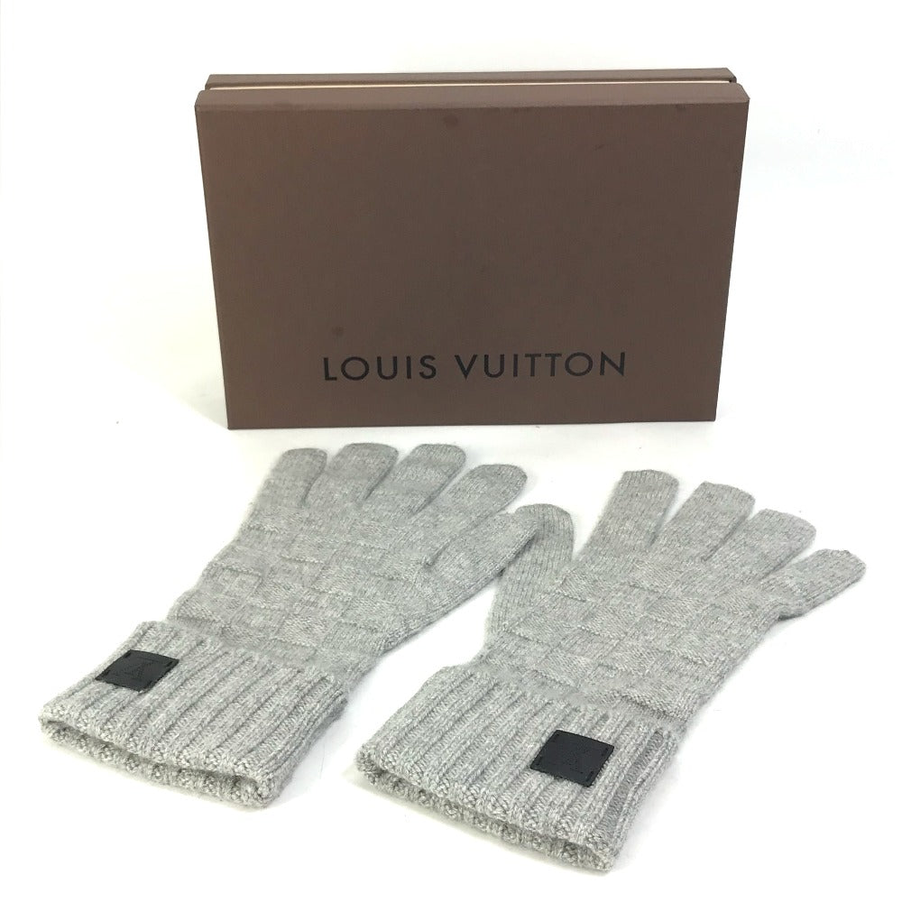 LOUIS VUITTON M72679　 ダミエ レザーパッチ ゴンヘルシンキ 手袋 ada グローブ カシミヤ メンズ グレー
