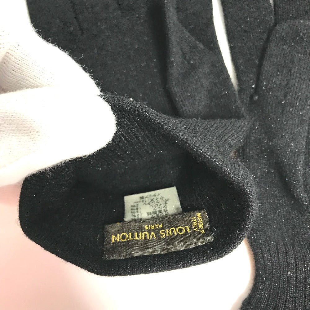 LOUIS VUITTON ニット モノグラム ラメ グローブ 手袋 カシミヤ レディース ブラック