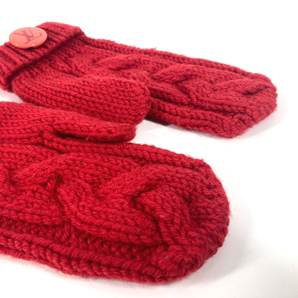 LOUIS VUITTON Morfle Constance Gloves and Mittens, Wool, Women's, Red, with Button Badge