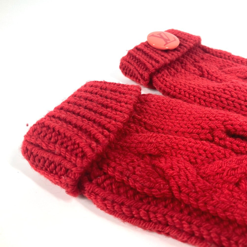 LOUIS VUITTON Morfle Constance Gloves and Mittens, Wool, Women's, Red, with Button Badge