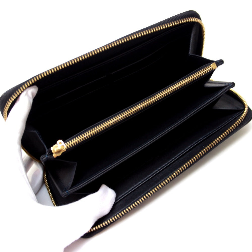 LOUIS VUITTON M91475 ヴェルニ レオパード ジッピーウォレット ラウンドファスナー 長財布 長財布 パテントレザー レディース ブルーアンフィニ ブラック