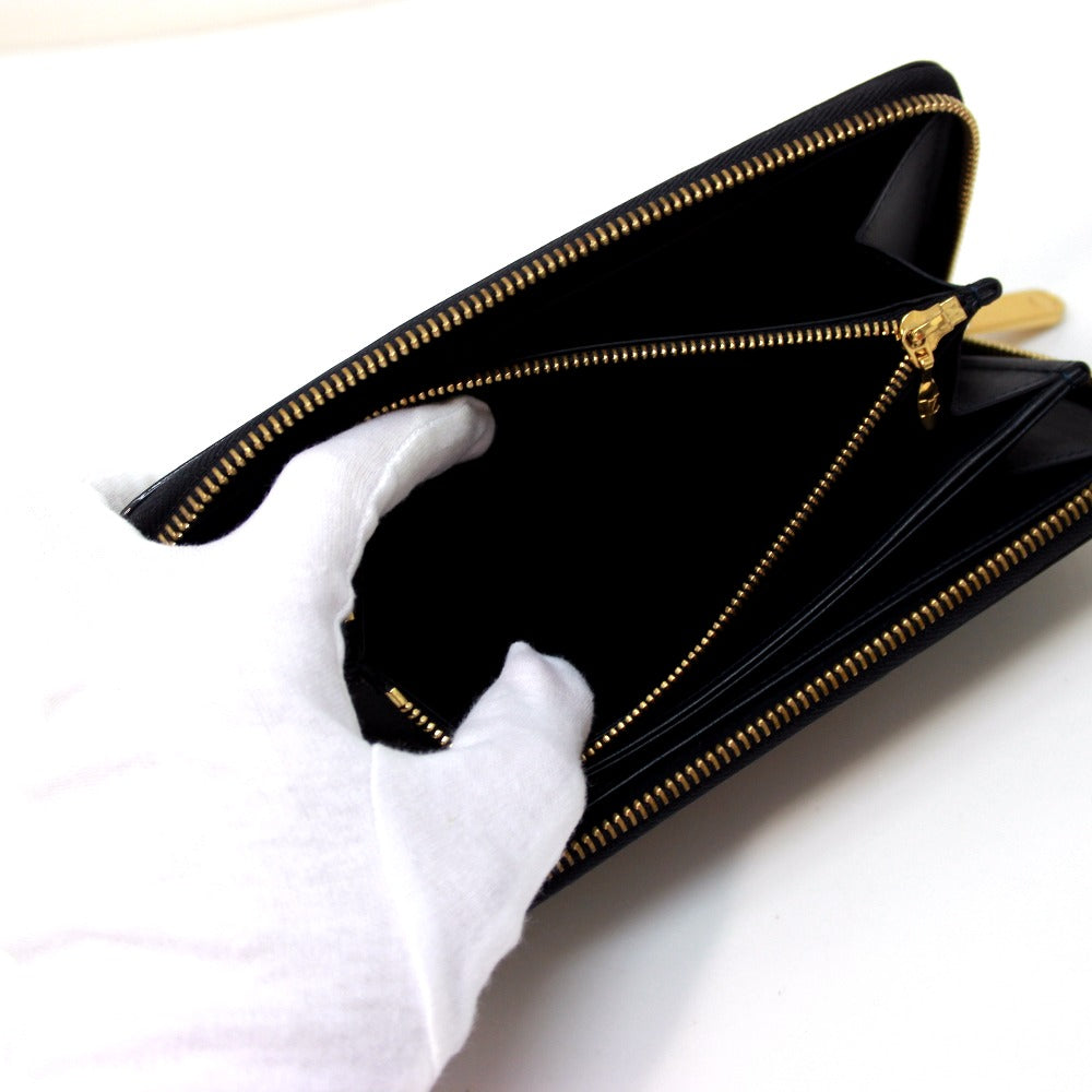 LOUIS VUITTON M91475 ヴェルニ レオパード ジッピーウォレット ラウンドファスナー 長財布 長財布 パテントレザー レディース ブルーアンフィニ ブラック