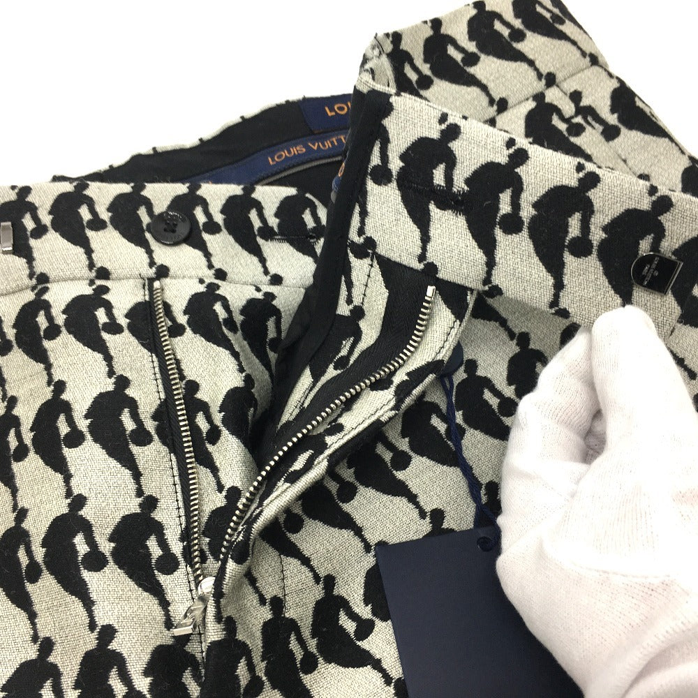 LOUIS VUITTON NBA Collaboration Center-Pleated Pants, Men's Wool Slacks, Gray and Black, 2020