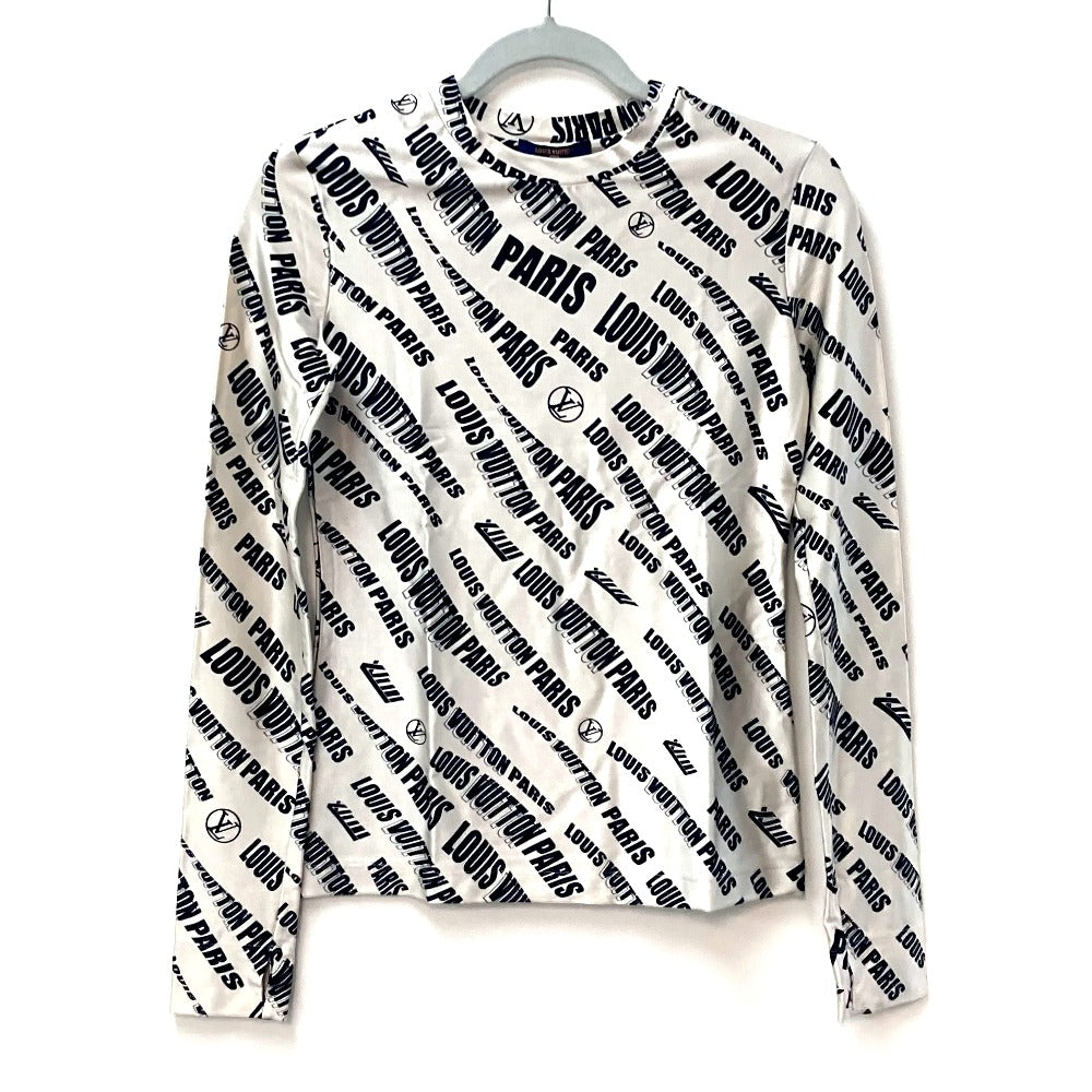 LOUIS VUITTON FLTS86 21SS Signature Logo Long Sleeve Top, All-Over Print Crew Neck Long Sleeve Shirt, Rayon, Women's, White Beige