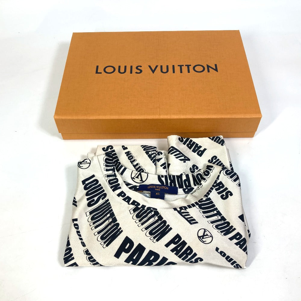 LOUIS VUITTON FLTS86 21SS Signature Logo Long Sleeve Top, All-Over Print Crew Neck Long Sleeve Shirt, Rayon, Women's, White Beige