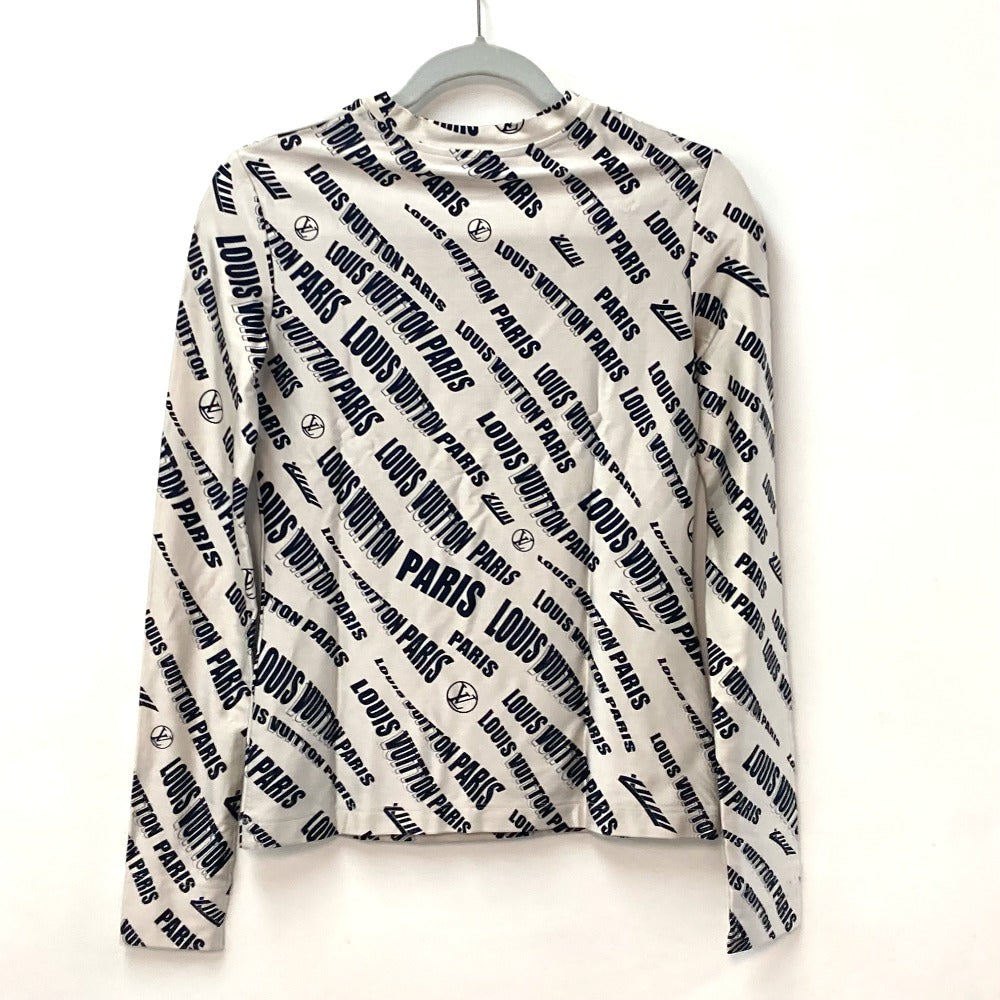 LOUIS VUITTON FLTS86 21SS Signature Logo Long Sleeve Top, All-Over Print Crew Neck Long Sleeve Shirt, Rayon, Women's, White Beige