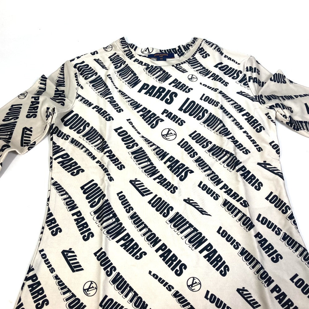 LOUIS VUITTON FLTS86 21SS Signature Logo Long Sleeve Top, All-Over Print Crew Neck Long Sleeve Shirt, Rayon, Women's, White Beige