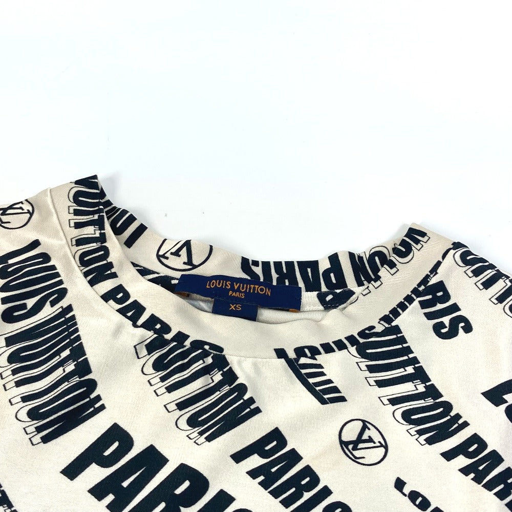 LOUIS VUITTON FLTS86 21SS Signature Logo Long Sleeve Top, All-Over Print Crew Neck Long Sleeve Shirt, Rayon, Women's, White Beige