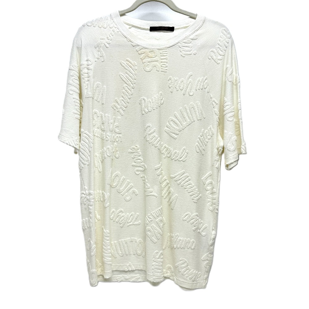 LOUIS VUITTON Men's White Short Sleeve T-Shirt, Logo Toweling City Raglan Tile RM181M Cotton