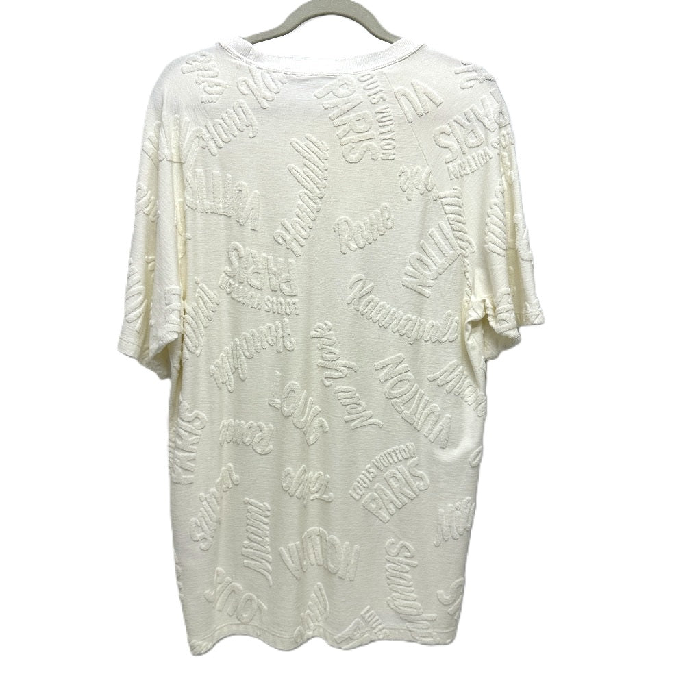 LOUIS VUITTON Men's White Short Sleeve T-Shirt, Logo Toweling City Raglan Tile RM181M Cotton