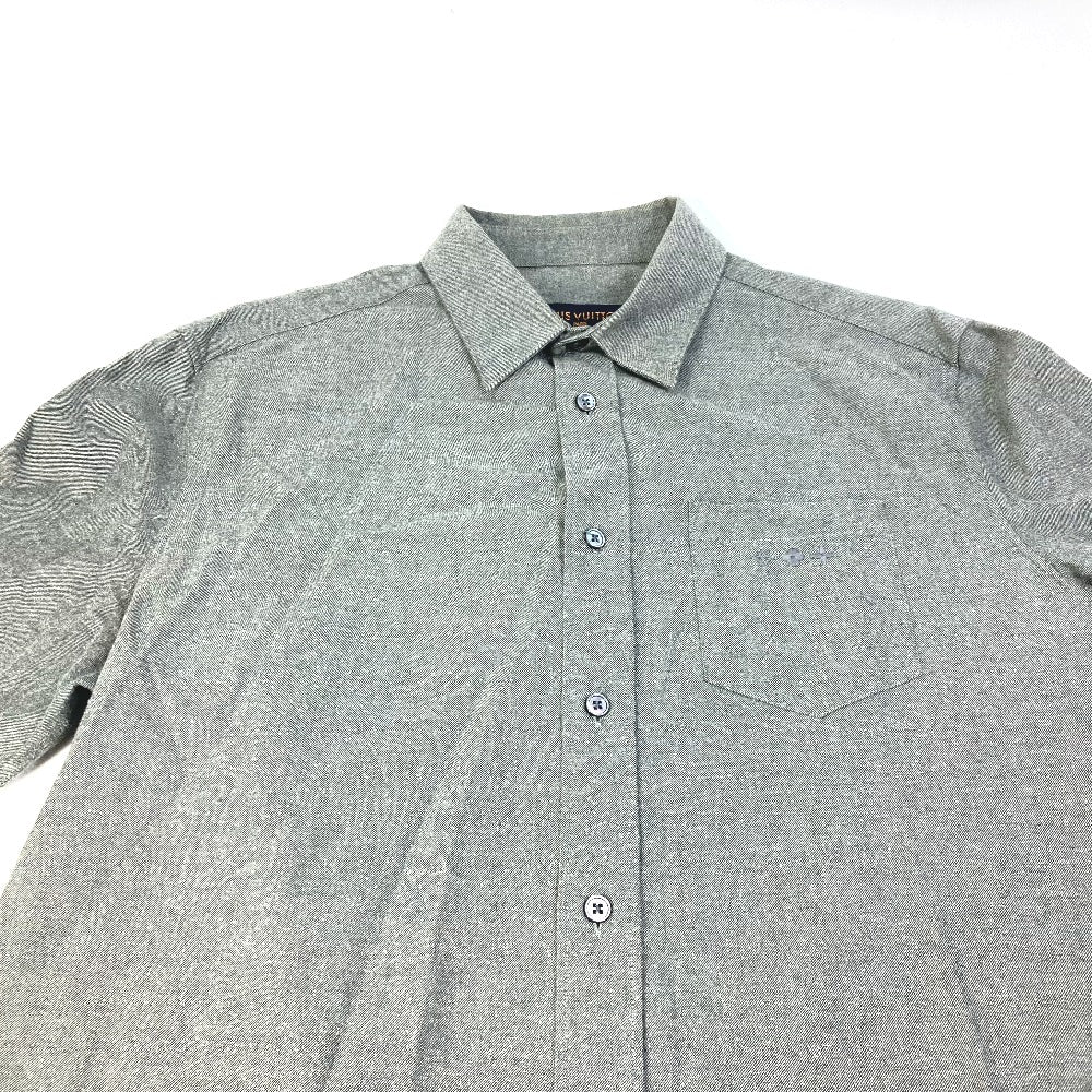 LOUIS VUITTON Men's Gray Collared Flannel Shirt with Buttons, Long Sleeve, Cotton, RM182M